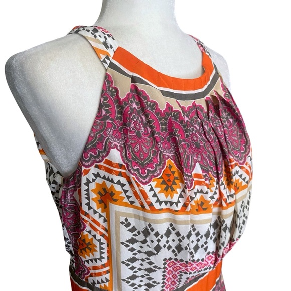 Chico's Women Boho Pink Orange Scarf Print Long Flowy Maxi Dress Sz 0 - Picture 8 of 13